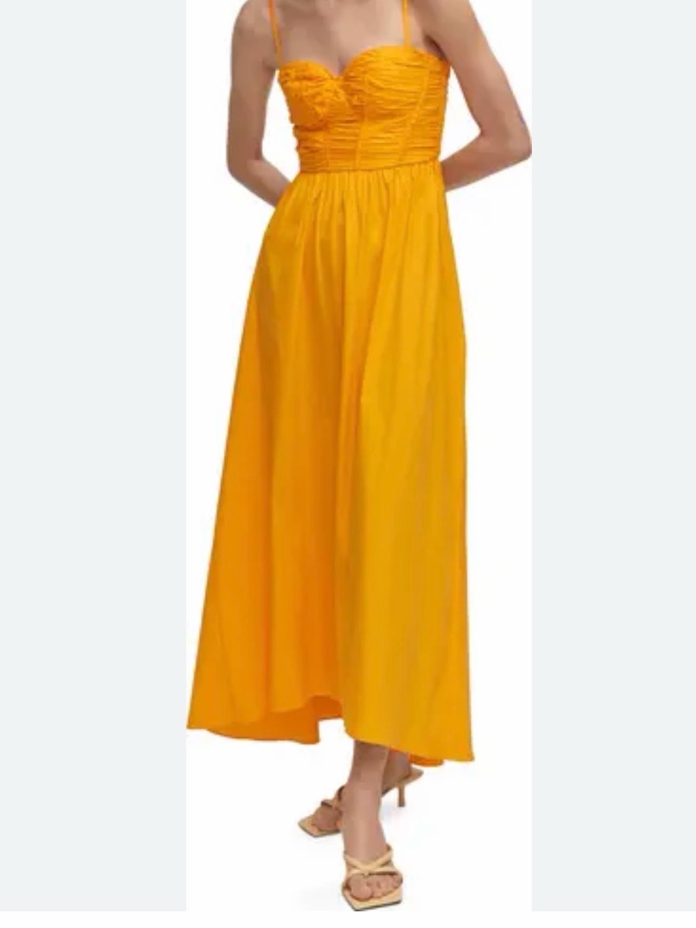 Mango Flared Corset Dress in orange. 
Size 4 Ruched top no straps flowy summer